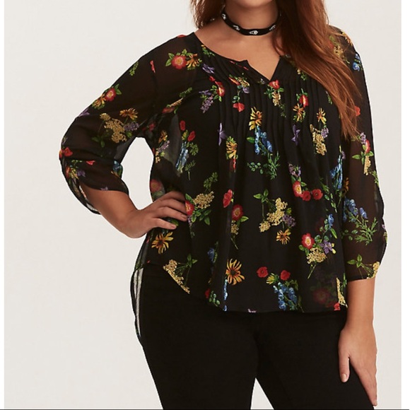 torrid Tops - Torrid chiffon black floral blouse plus 3